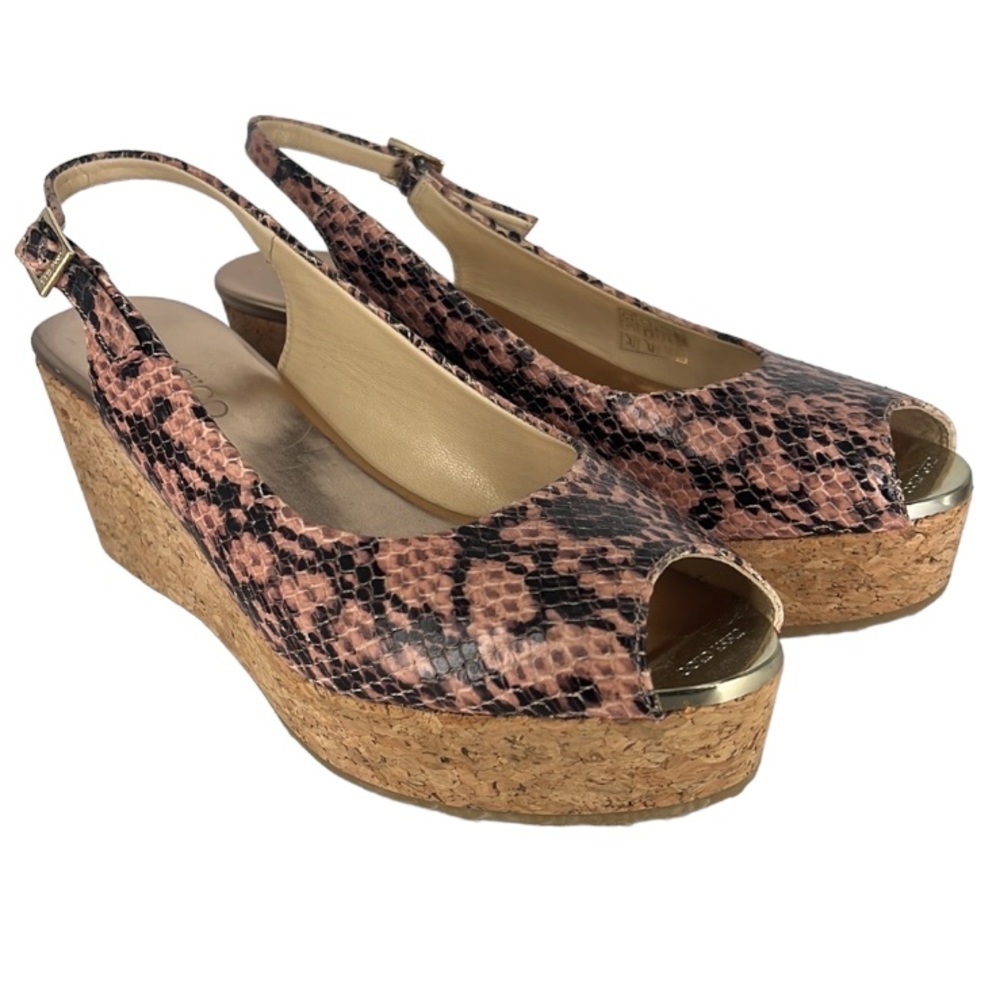 NEW Jimmy Choo Praise Leather Snake Skin Cork Wedge Sandals size EU 41.5